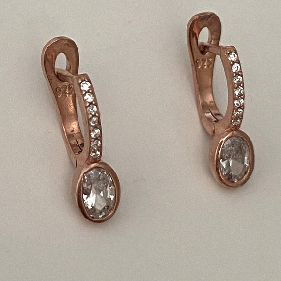 Jewelry - 925 Silver cz hoop earrings 14k rose gold plated